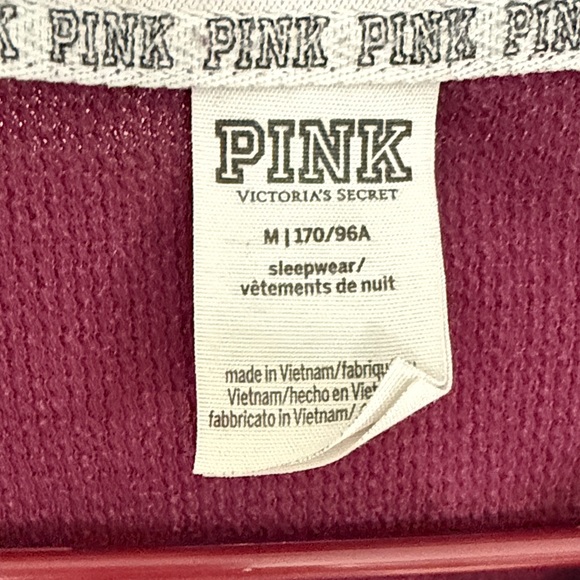 PINK Victoria's Secret Burgundy Waffle Knit Dog Print Thermal Pajama Set - Picture 6 of 7